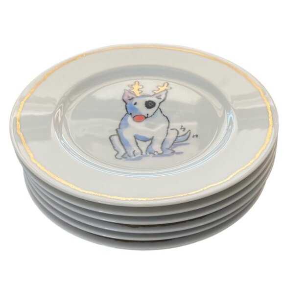 Williams Sonoma Trouble Bull Terrier 6-Piece Dessert Plate Set Side Salad Japan - Picture 2 of 10